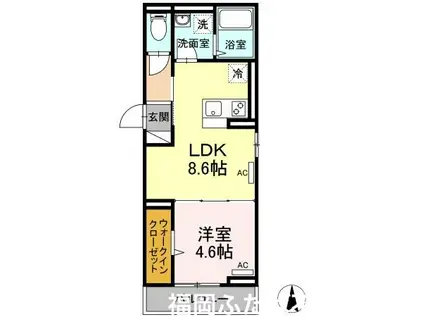 西鉄天神大牟田線 高宮駅(福岡) 徒歩30分 3階建 築4年(1LDK/1階)の間取り写真