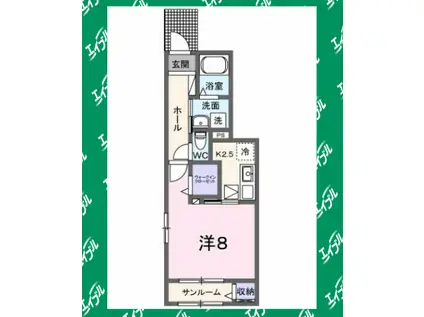 フラットスリー(1K/1階)の間取り写真