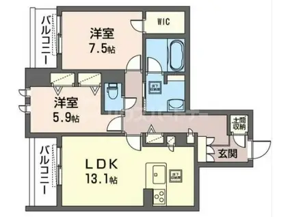 J.D.LUMINEARTH(2LDK/1階)の間取り写真