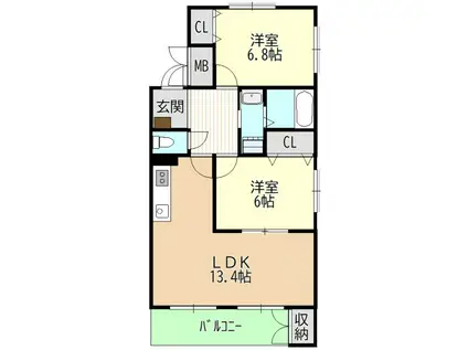 メルベーユ(2LDK/1階)の間取り写真