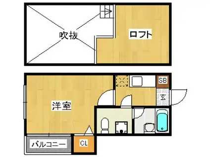 コンフォートベネフィス高宮8(1K/2階)の間取り写真