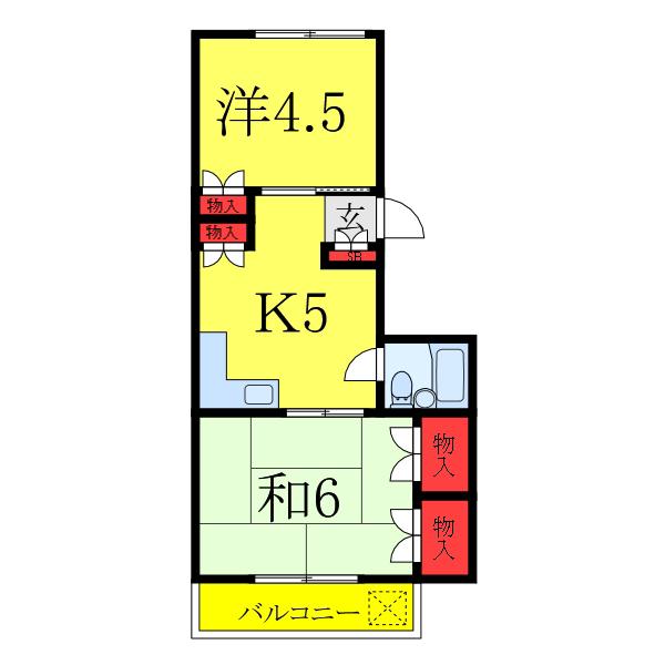 シャトーカネヨ江原(2K/2階)の間取り写真