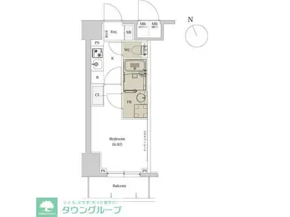エスタート品川戸越II(1K/8階)の間取り写真