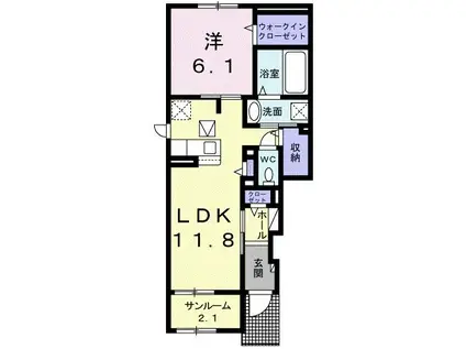 クラリッサ塩川(1LDK/1階)の間取り写真