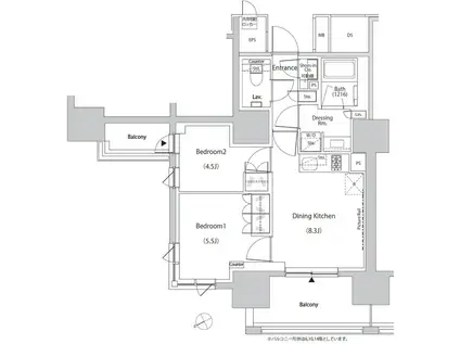 ザ・パークハビオ目白タワー 2/下旬退 ペット・楽器 手無 礼無(2DK/7階)の間取り写真