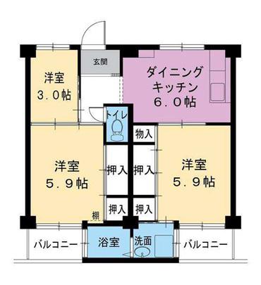 ビレッジハウス野村 2(3DK/2階)の間取り写真