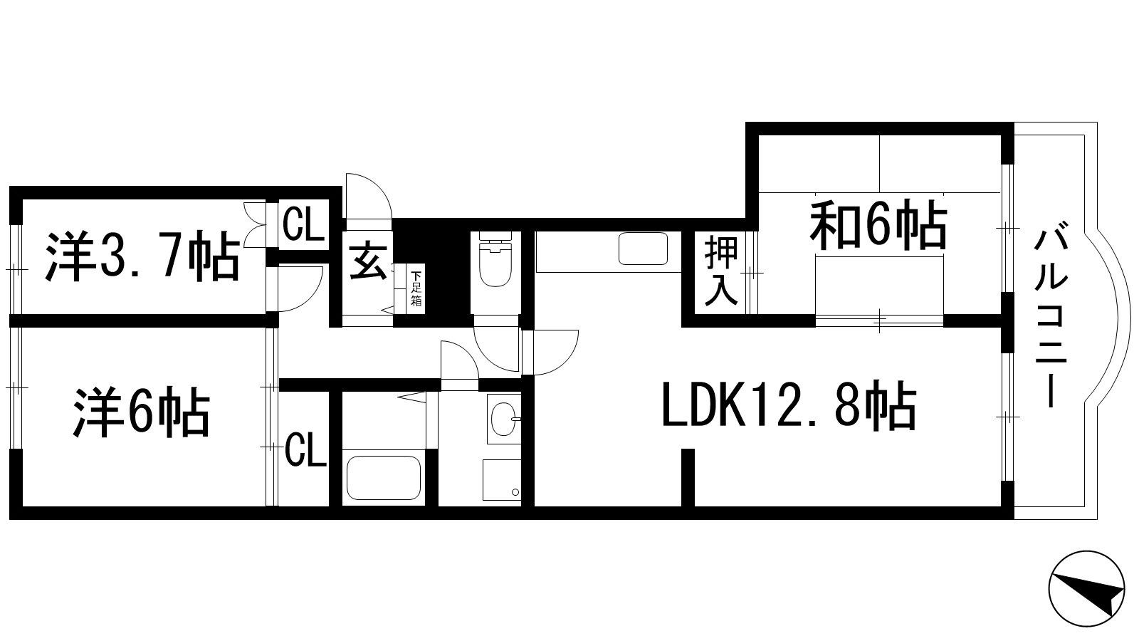 コスモハイツ瑞ヶ丘A棟(3LDK/3階)の間取り写真