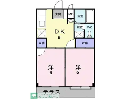 ウルーズ弥生(2DK/1階)の間取り写真