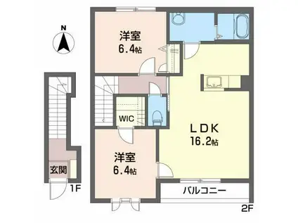 フェリーチェ ピアッツァ(2LDK/2階)の間取り写真