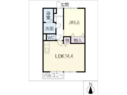 サンビレッジ A・B棟(1LDK/2階)の間取り写真