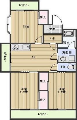 ライフ新緑(3DK/2階)の間取り写真