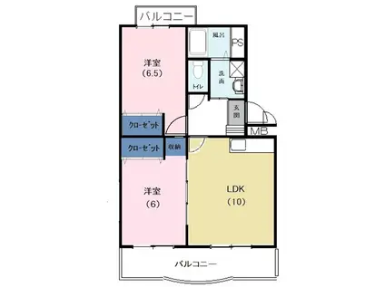 マンション山崎(2LDK/3階)の間取り写真