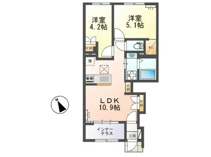 ひたちなか市足崎字原 アパートII期(2LDK/1階)の間取り写真