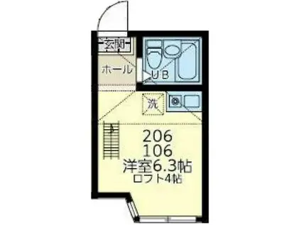 ユナイト浜町クリスピーナッツ(ワンルーム/2階)の間取り写真