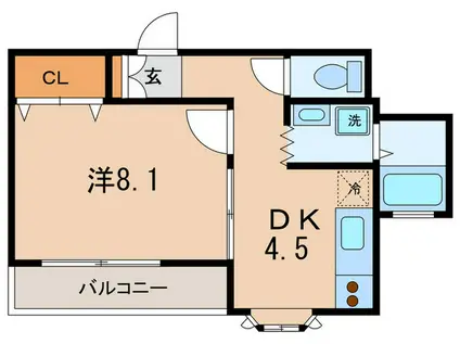 カーザU(1DK/2階)の間取り写真