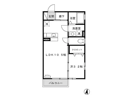 BLUEBERRY II(1LDK/2階)の間取り写真