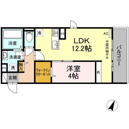 アルバルーチェ黒髪(1LDK/3階)の間取り写真