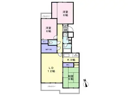 光栄緑ヶ丘ハイツ(3SLDK/1階)の間取り写真