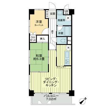 エスバイエルマンション越谷(2LDK/3階)の間取り写真