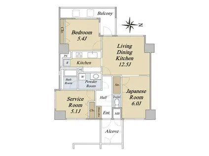 アパガーデンコート京都駅前(2SLDK/7階)の間取り写真