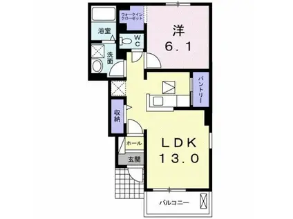 フルール蘭A棟(1LDK/1階)の間取り写真