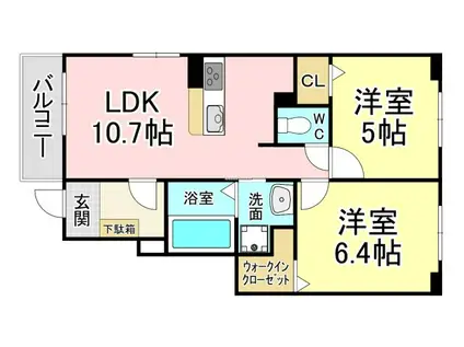 エレガンシア(2LDK/1階)の間取り写真