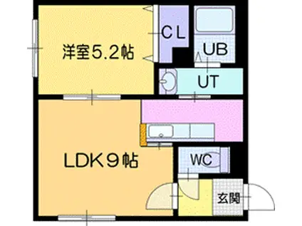 ラティール新札幌(1LDK/2階)の間取り写真