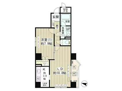 ハイクラッセ日本橋浜町(1LDK/2階)の間取り写真