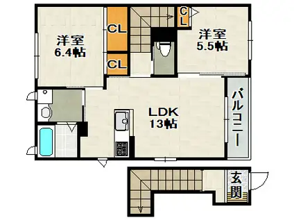 シャーメゾン東宝塚(2LDK/2階)の間取り写真