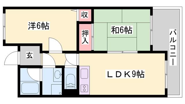ブリージェ姫路(2LDK/4階)の間取り写真