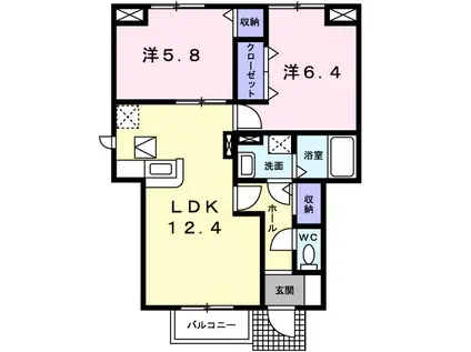 コーポ勢多III番館(2LDK/1階)の間取り写真