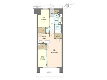 ローレルコート姫路大手前通(2LDK/14階)の間取り写真