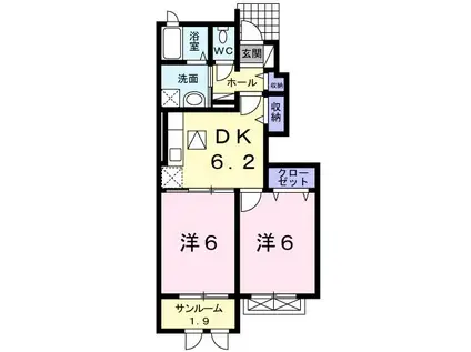 ピアッツアーレ I(2DK/1階)の間取り写真