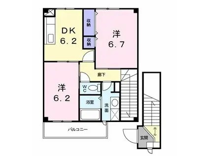 エスポワール(2DK/2階)の間取り写真