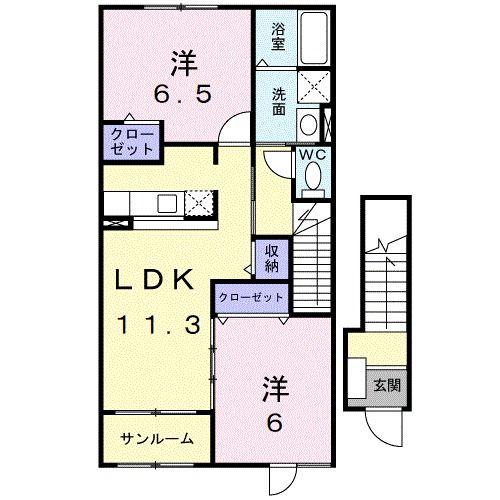 ミニヨンコリーヌB(2LDK/2階)の間取り写真