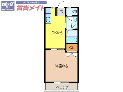 コーポ新町II(1DK/1階)の間取り写真