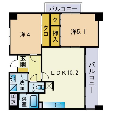 K&M室見(2LDK/5階)の間取り写真