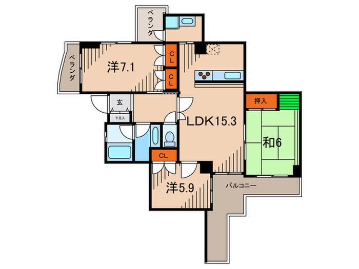 グランドゥール逆瀬川I(3LDK/5階)の間取り写真