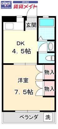 町屋ライフB(1DK/2階)の間取り写真