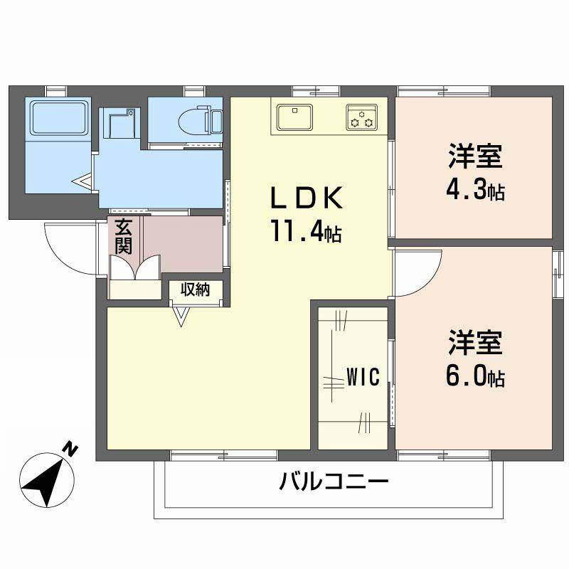 サニーハイツ牛田B棟(2LDK/2階)の間取り写真