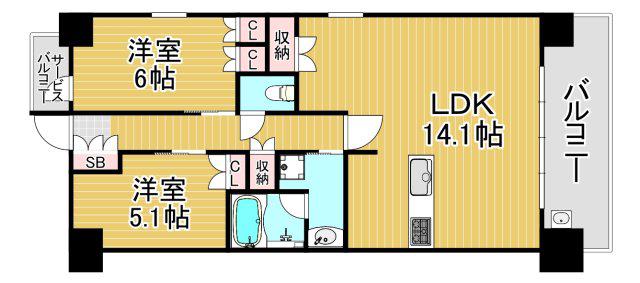 プレサンスロジェ大阪福島(2LDK/3階)の間取り写真