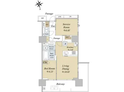 アクシルコート早稲田(1SLDK/10階)の間取り写真