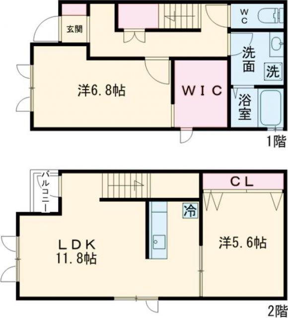 ラトゥール本町(2LDK/1階)の間取り写真