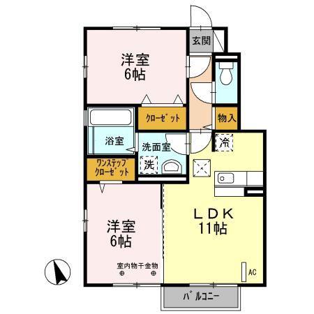 サザンメナー B(2LDK/1階)の間取り写真