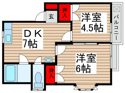 カームダウンハイツA棟(2DK/1階)の間取り写真