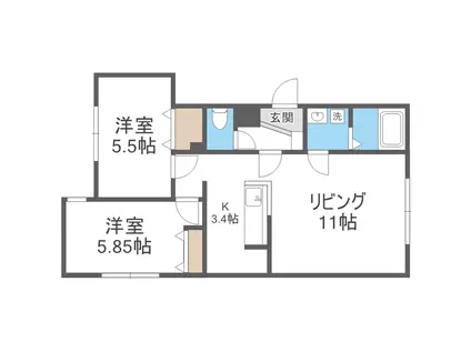 サリーヴィラ月寒東(2LDK/1階)の間取り写真