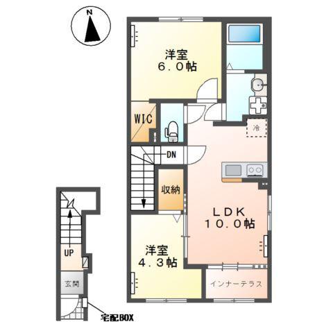 朝倉町アパート(2LDK/2階)の間取り写真