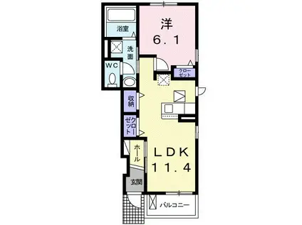 ファッショナブル(1LDK/1階)の間取り写真