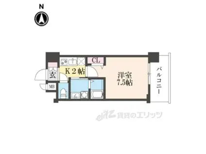 ベラジオ雅び京都西院Ⅱ(1K/2階)の間取り写真