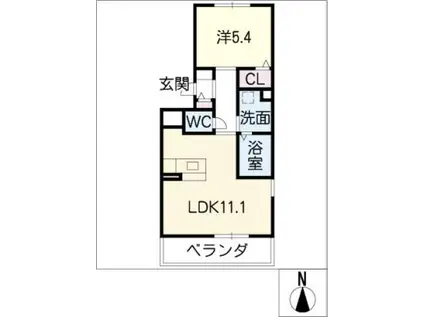ベルデ込高(1LDK/1階)の間取り写真